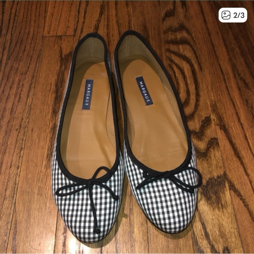 Margaux Gingham Black White Ballet Demi Flats 8.5
